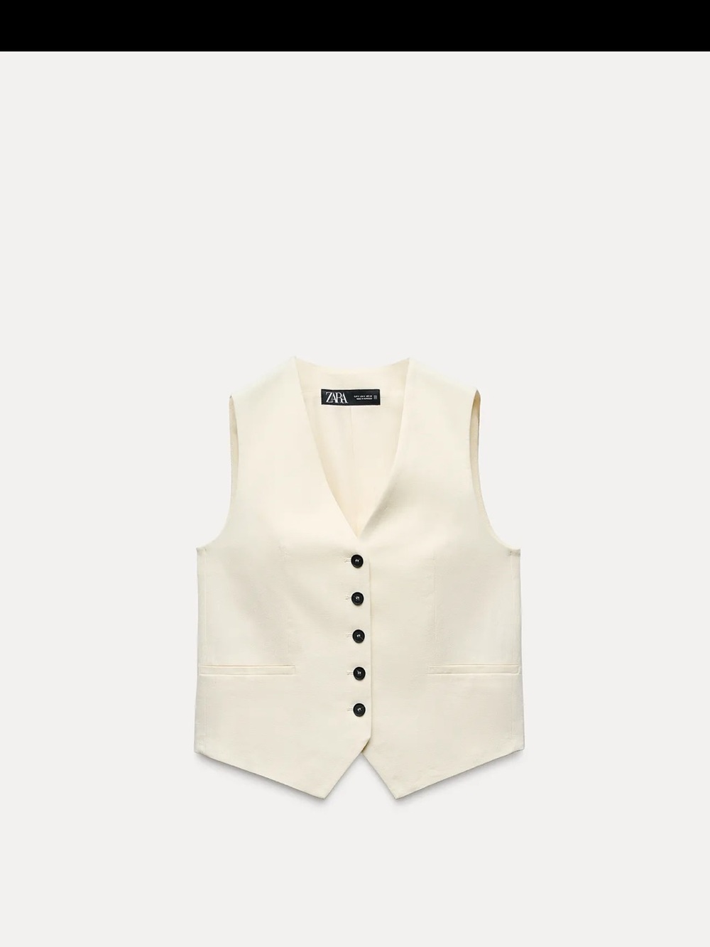 Zara Cream V-Neck Button Linen Vest with Dark Buttons